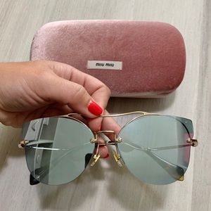 Miu Miu Cat-Eye Blue/Gold Mirrored Sunglasses
